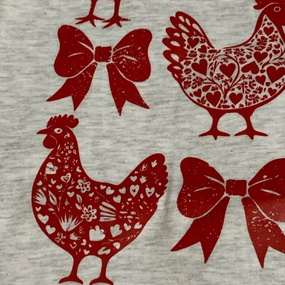Coquette Chicken Hen Love Red Bow Heart Graphic Tee T-shirt Cottagecore Granny - Picture 4 of 10